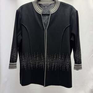 Ming Wang Women's L Black Knit Jacket Silver Studded Embellished Open Blazer